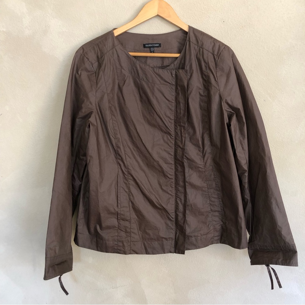 Eileen Fisher waxed cotton side zip moto jacket